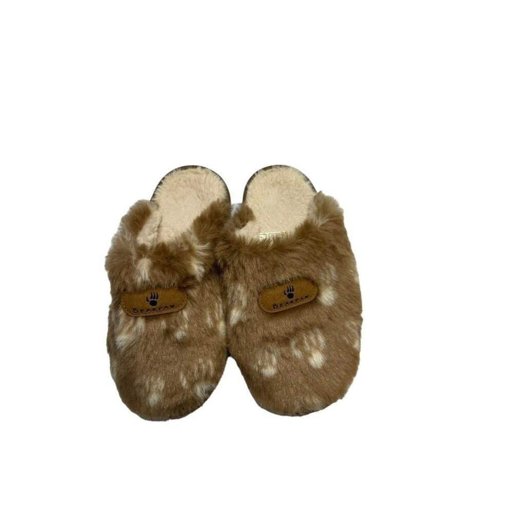 BEARPAW Slippers Faux Fur Shaggy Soft  Slip On Beige Brown